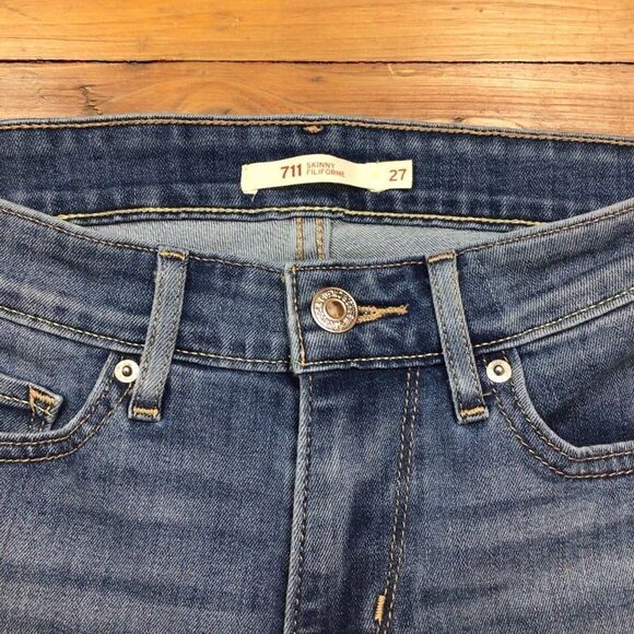 LEVI’S 711 jeans mid rise skinny flattering body hugging stretchy blue denim 27 - Picture 6 of 13